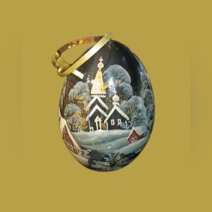 Hand-Painted Wooden Egg with Winter Scene